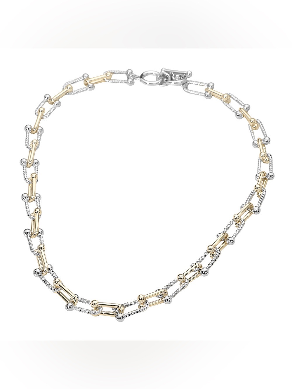 14K Gold Plated Two Tone Industrial Link Chain Necklace - Picture 3 of 3